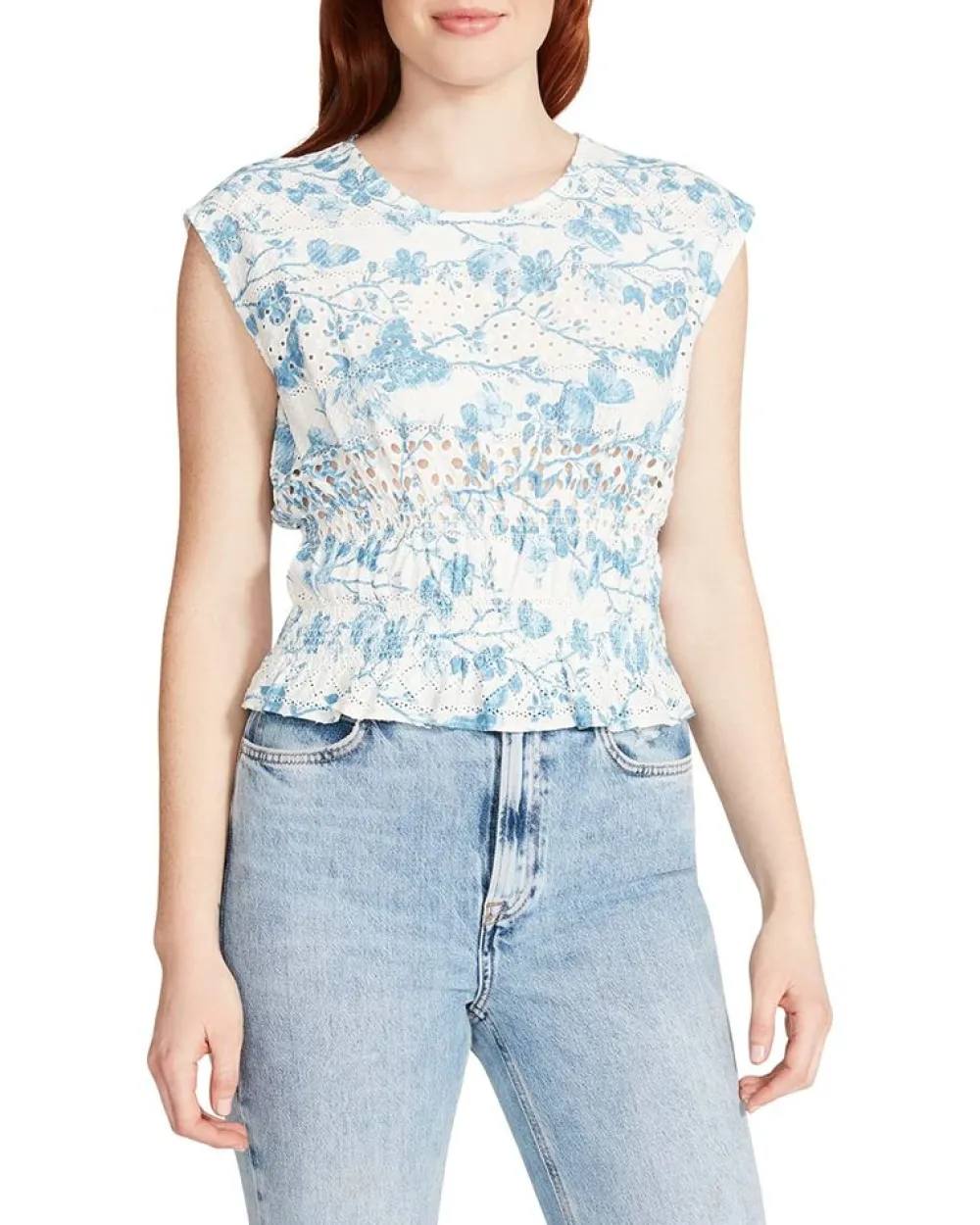 Cheap Gabriela Blue Floral Top Tanks