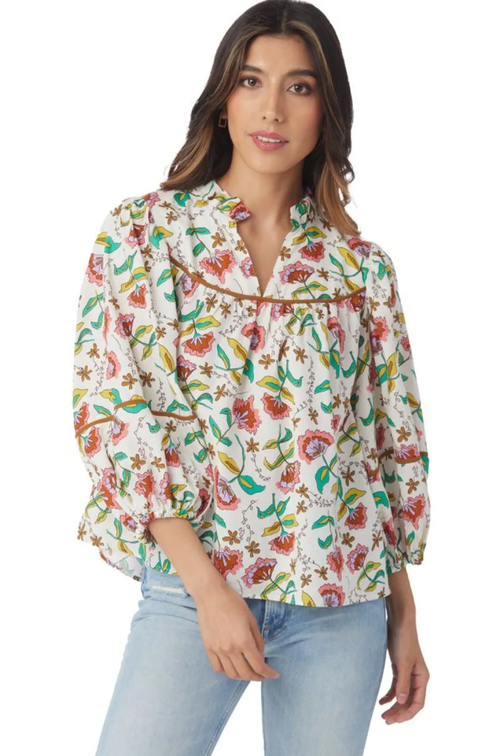 Fashion Rosie Top Woodcut Floral Blouses