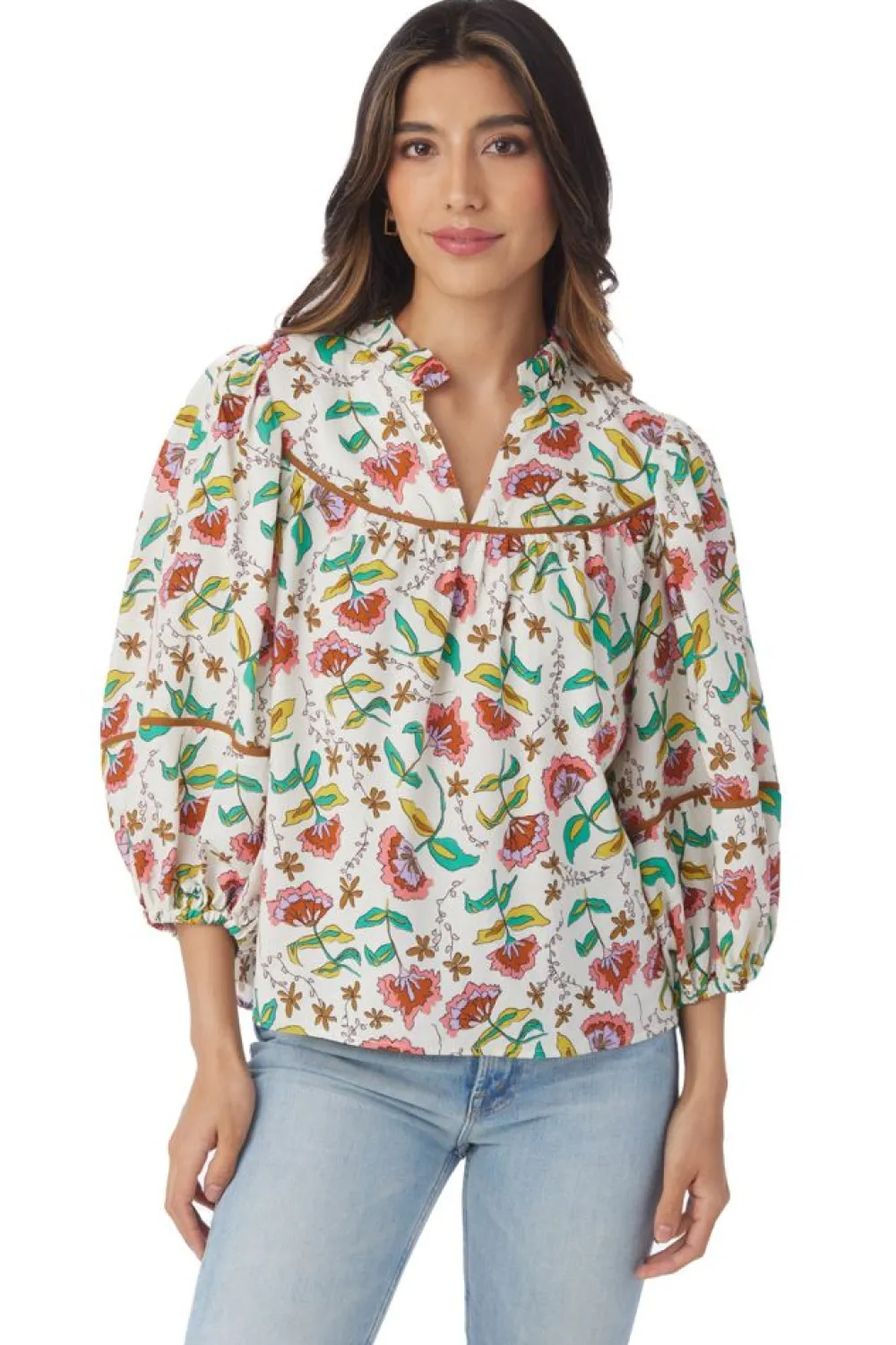 Fashion Rosie Top Woodcut Floral Blouses