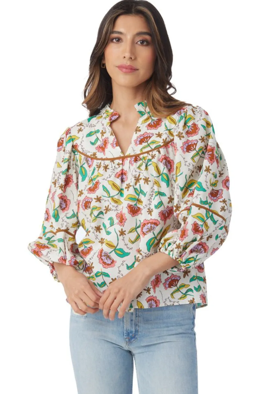 Fashion Rosie Top Woodcut Floral Blouses
