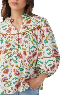 Fashion Rosie Top Woodcut Floral Blouses