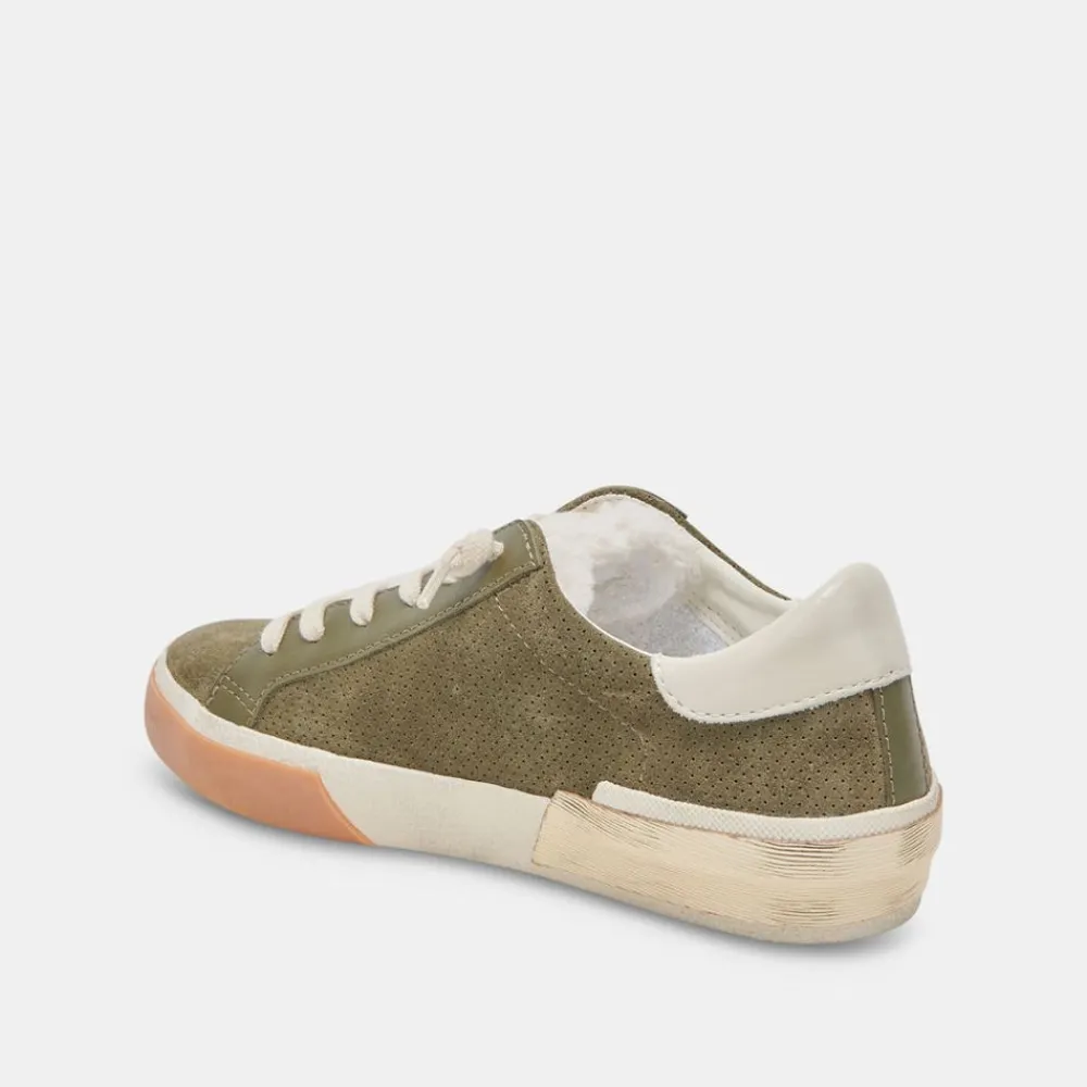 Shop Zina Plush Moss Perforated Suede Sneaker