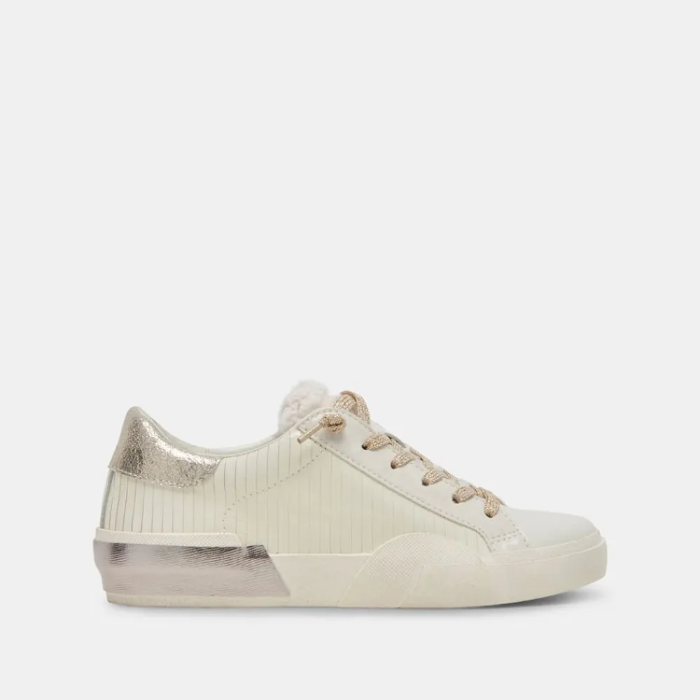 Cheap Zina Plush White Sliced Leather Sneaker