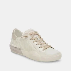 Cheap Zina Plush White Sliced Leather Sneaker