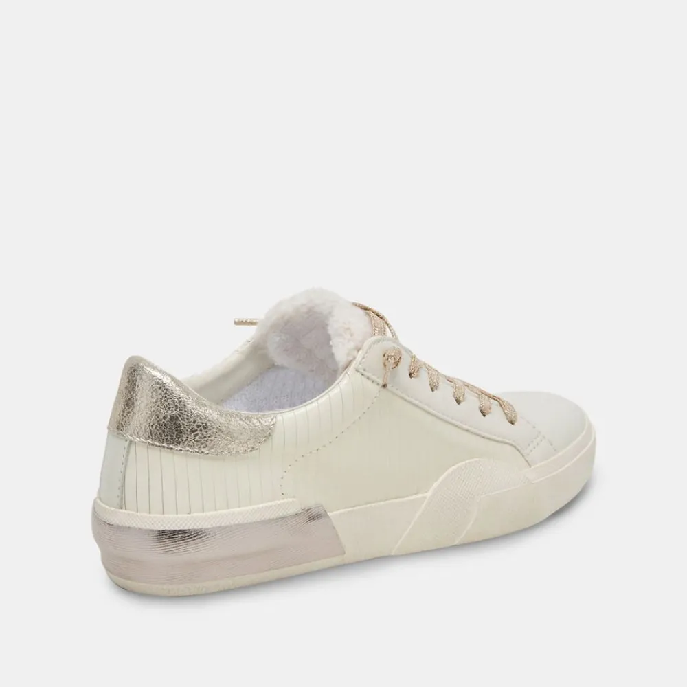 Cheap Zina Plush White Sliced Leather Sneaker