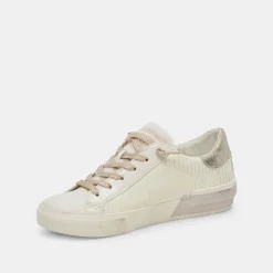 Cheap Zina Plush White Sliced Leather Sneaker