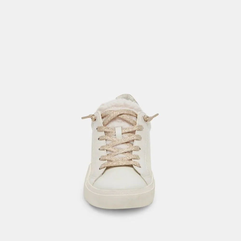 Cheap Zina Plush White Sliced Leather Sneaker