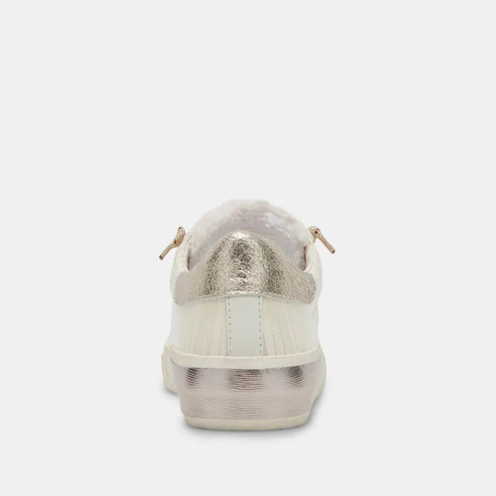 Cheap Zina Plush White Sliced Leather Sneaker
