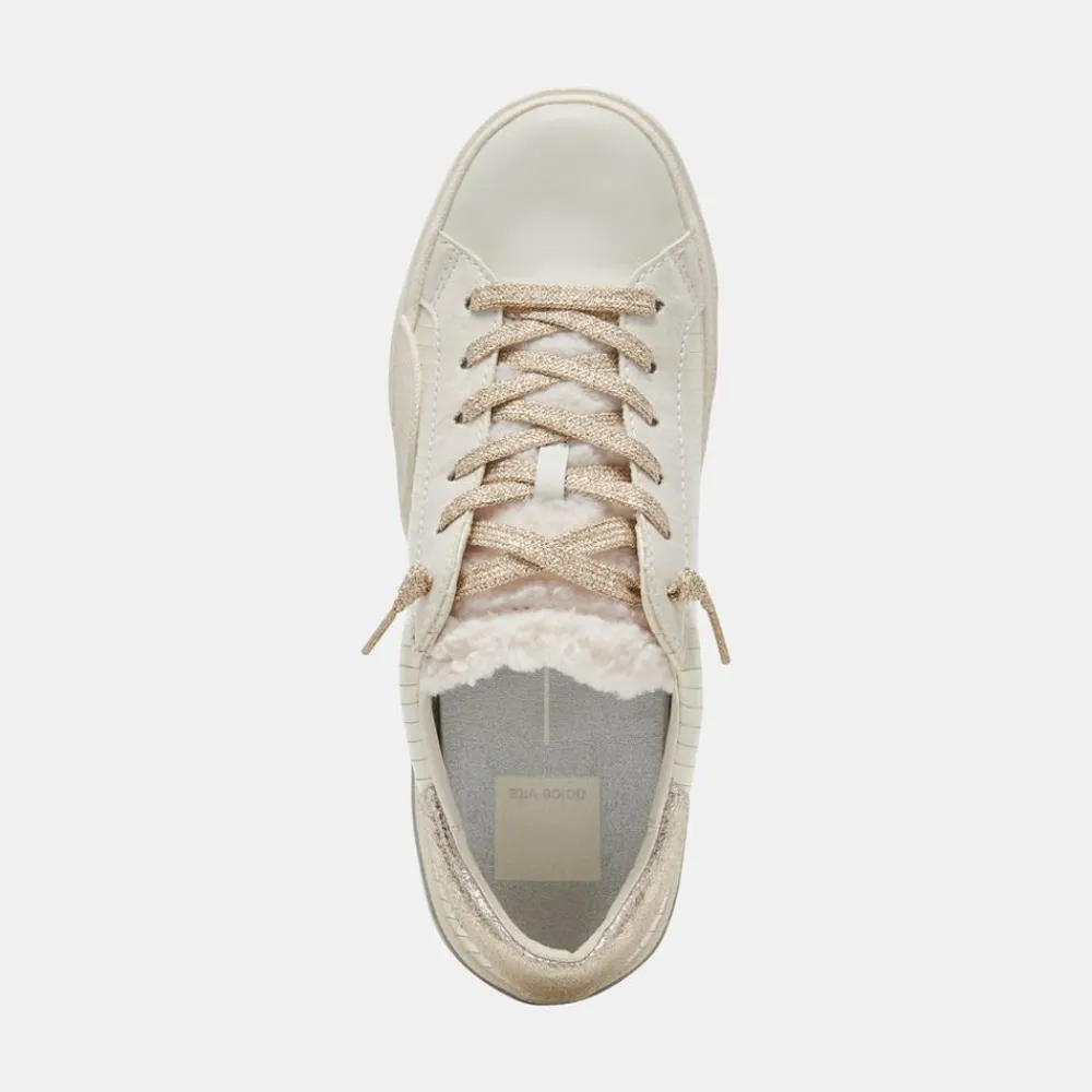 Cheap Zina Plush White Sliced Leather Sneaker