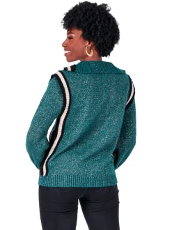 Best Sale Poppy Pullover Sweater - Metallic Green Sweaters