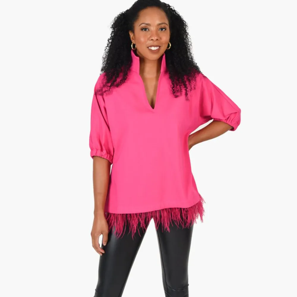 Cheap Poppy Top Fuchsia Feather Blouses