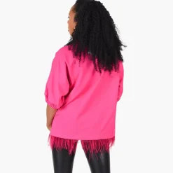 Cheap Poppy Top Fuchsia Feather Blouses