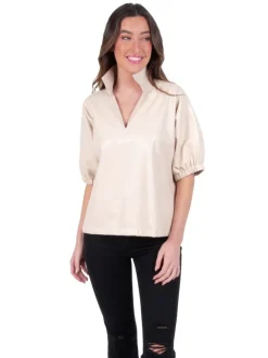 Outlet Poppy Top Sandshell Vegan Leather Blouses