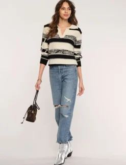 Shop Joy Sweater In Ivory Stripe Sweaters