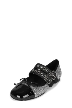 Online Balletic Silver Glitter Black Flat
