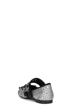 Online Balletic Silver Glitter Black Flat