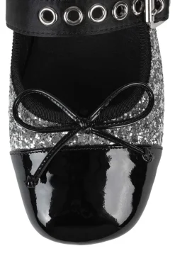Online Balletic Silver Glitter Black Flat