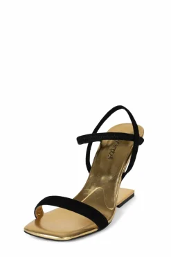 Sale Geometric Black Suede Gold Wedge
