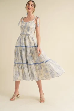 New &Merci Marlin Smocked Bodice Dress Midi