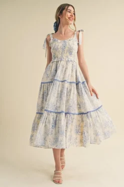 New &Merci Marlin Smocked Bodice Dress Midi