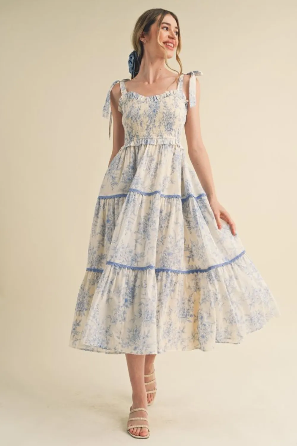 New &Merci Marlin Smocked Bodice Dress Midi
