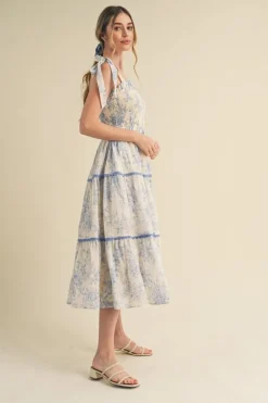 New &Merci Marlin Smocked Bodice Dress Midi