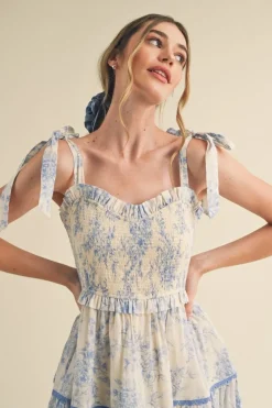 New &Merci Marlin Smocked Bodice Dress Midi