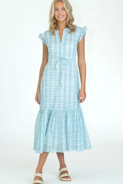 Best Sale Delia Dress Country Plaid Blue Midi