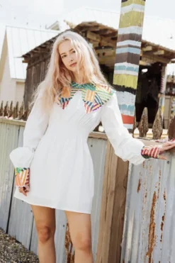 Cheap Abstract Sequin Collar Cotton Dress Mini