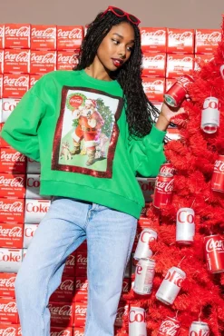 Store Green Santa Drinking Coke Sweatshirt Sweatshirts
