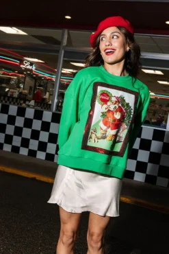 Store Green Santa Drinking Coke Sweatshirt Sweatshirts