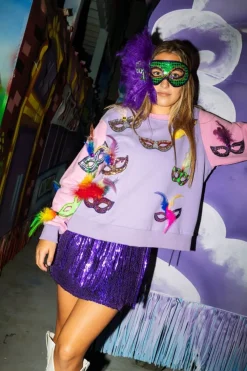 Cheap Mardi Gras Feather Mask Sweatshirt Sweatshirts