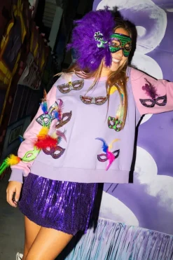 Cheap Mardi Gras Feather Mask Sweatshirt Sweatshirts