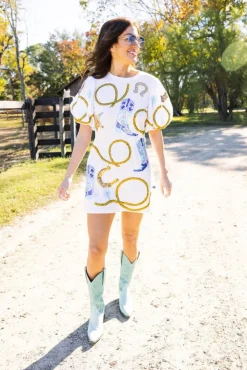 Outlet White Cowgirl Icon Poof Sleeve Dress Mini