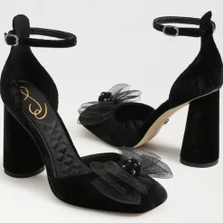 Cheap Colter Ankle Strap Block Heel Black Heel