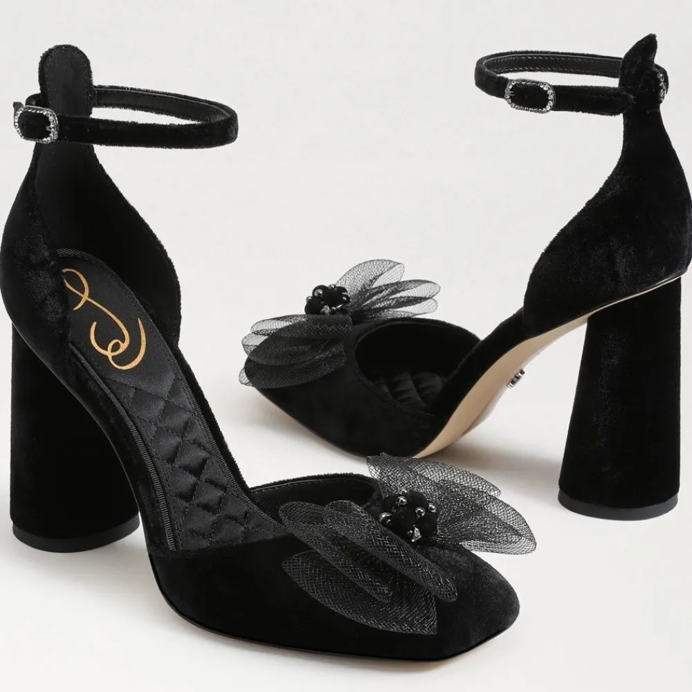 Cheap Colter Ankle Strap Block Heel Black Heel