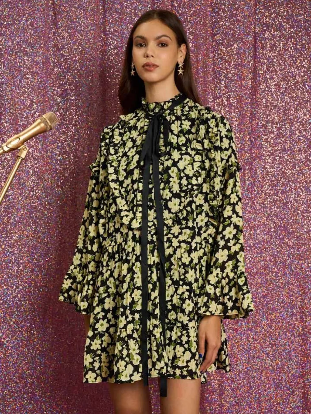 Online Acoustic Floral Mini Dress Mini