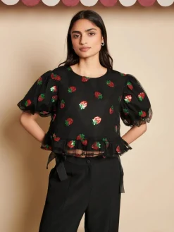 Sale Strawberry Sequin Top Blouses