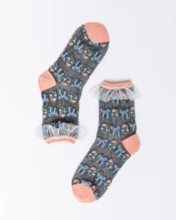 Sale Floral Bow Ruffle Black Sheer Ankle Sock Socks And Tights