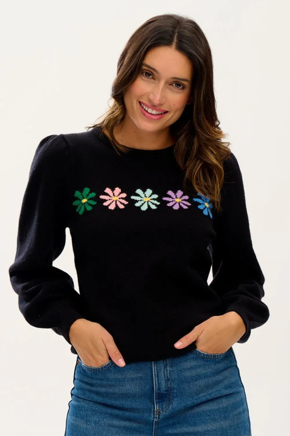 Fashion Andrea Rainbow Daisies Jumper Sweaters