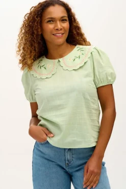 Sale Macie Scallop Collar Top Floral Embroidery Blouses