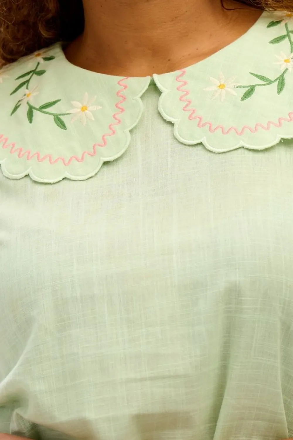 Sale Macie Scallop Collar Top Floral Embroidery Blouses