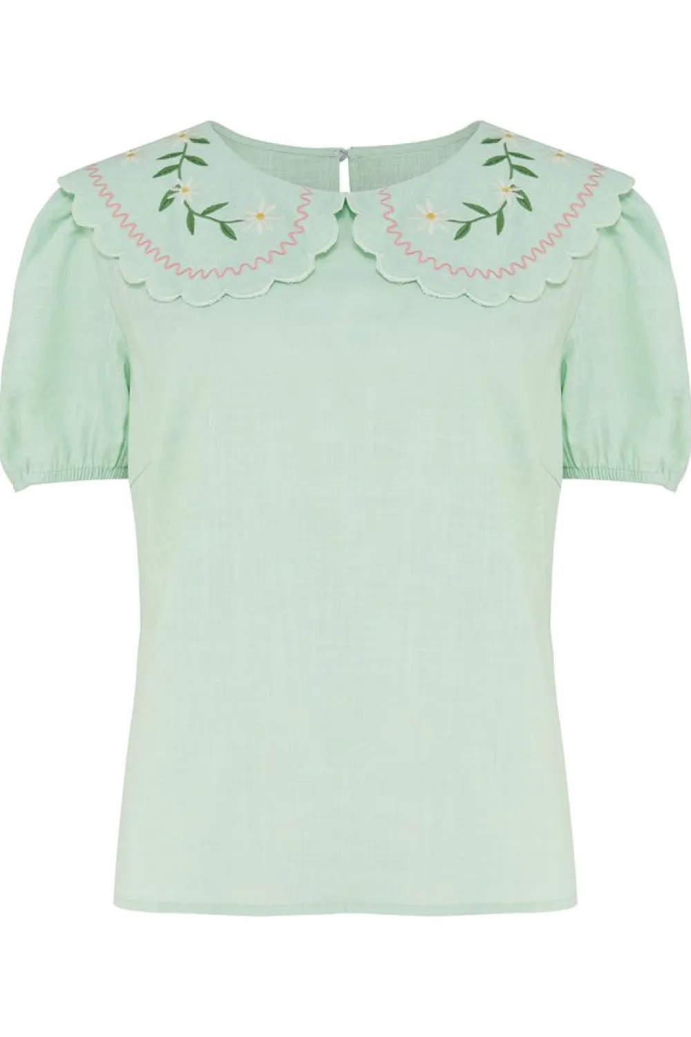 Sale Macie Scallop Collar Top Floral Embroidery Blouses