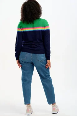 Clearance Rita Jumper - Navy/Green, Rainbow Split Sweaters