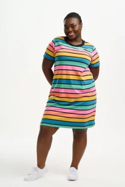 Discount Sia T-Shirt Dress - Multi, Beach Hut Stripes Mini