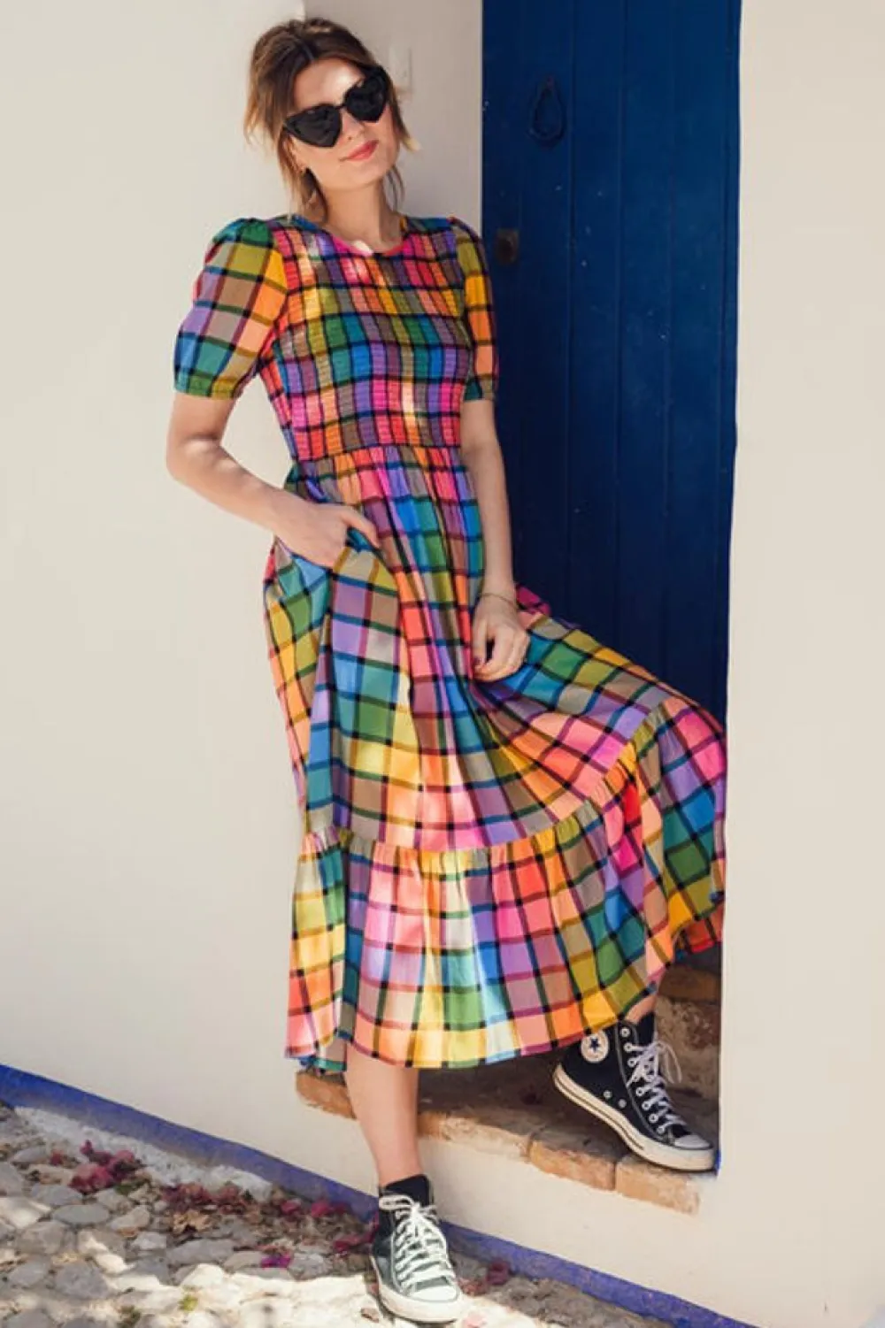 Discount Yolanda Midi Dress Rainbow Check Midi